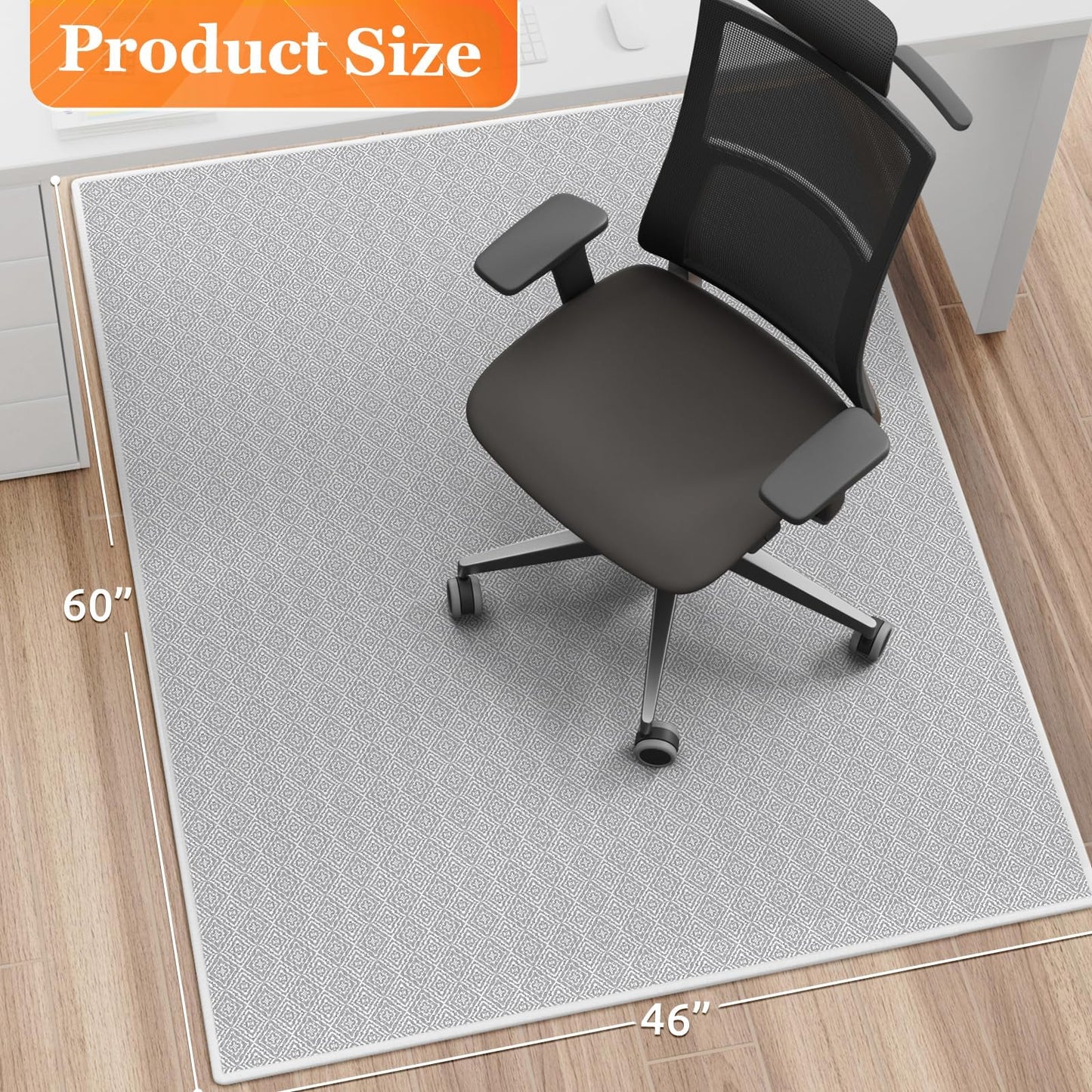 KMAT Office Chair Mat, 46x60in Heavy Duty Hardwood/Tile Floor Protector, Computer Desk Mat for Rolling Chairs, Work, Study, Office, White