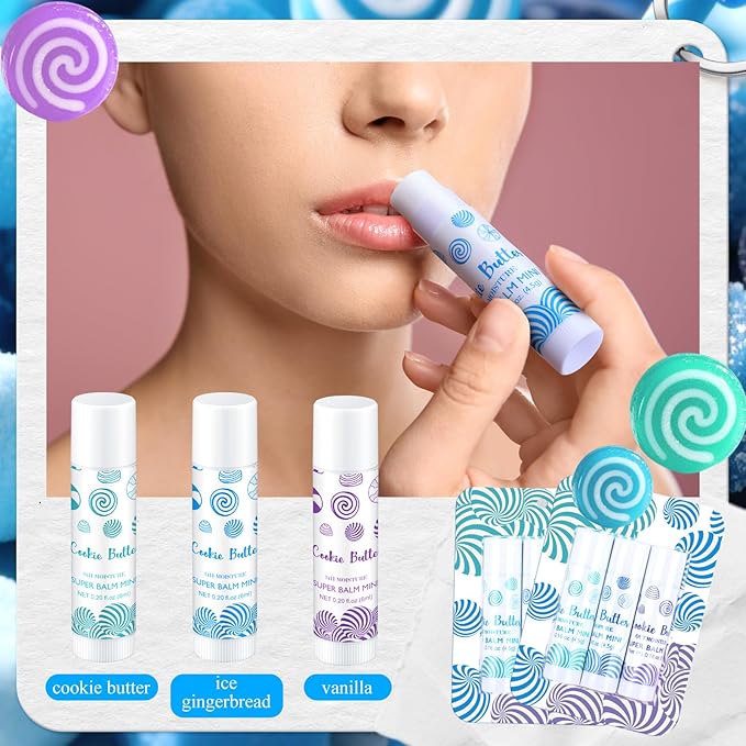 Leelosp 18 Pcs Christmas Lip Balm Candy Shapes Lipstick Set Lip Care Sugar Moisturizing Balms Natural Organic for Christmas Gifts Stocking Stuffers for Coworker Employee Winter Holiday Party Favors