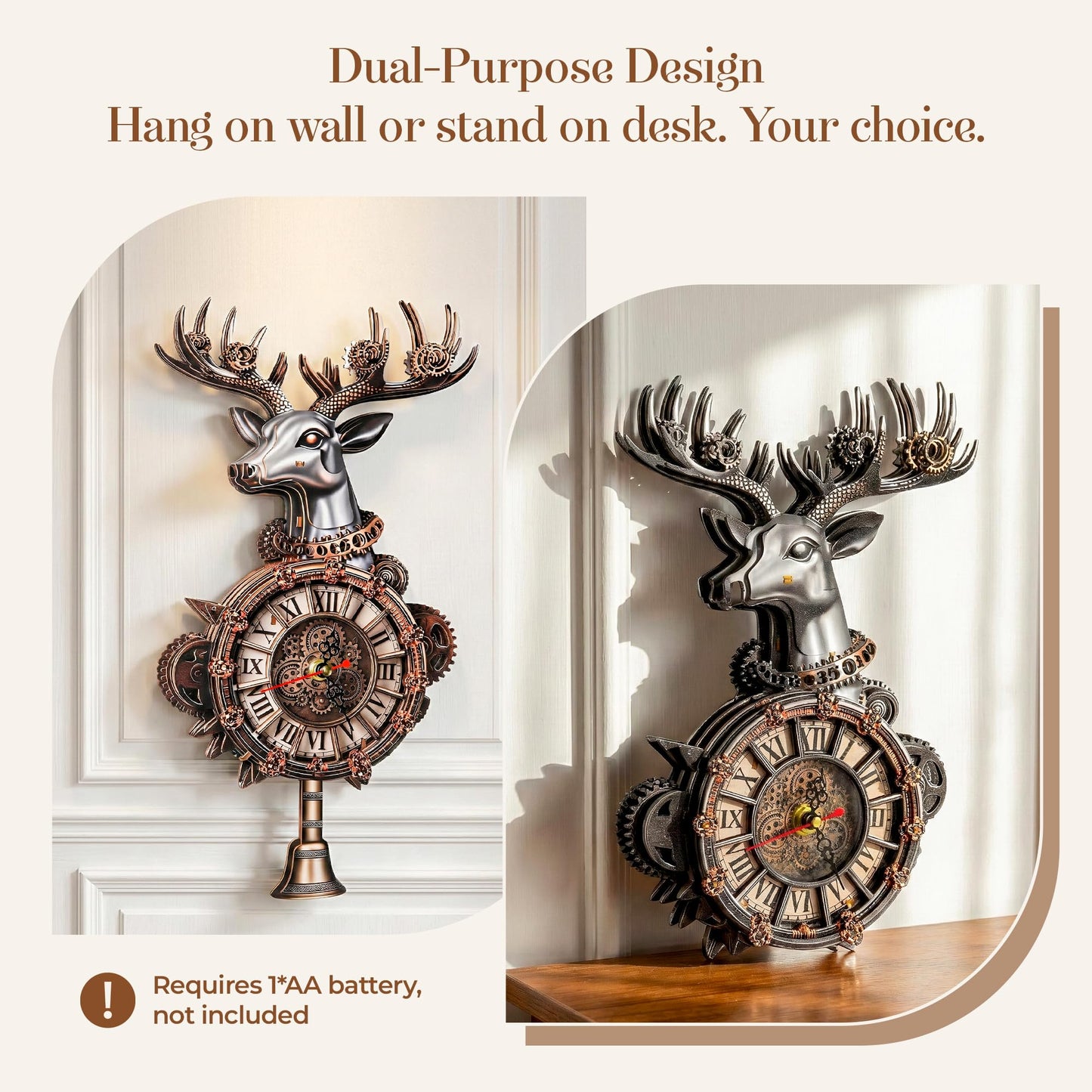 WDPINTU 3D Wooden Clock Puzzle – Steampunk Deer Head Design – DIY Model Kit for Adults & Teens (15+) – Unique Wall Decor with Roman Numerals – Gift-Ready Packaging