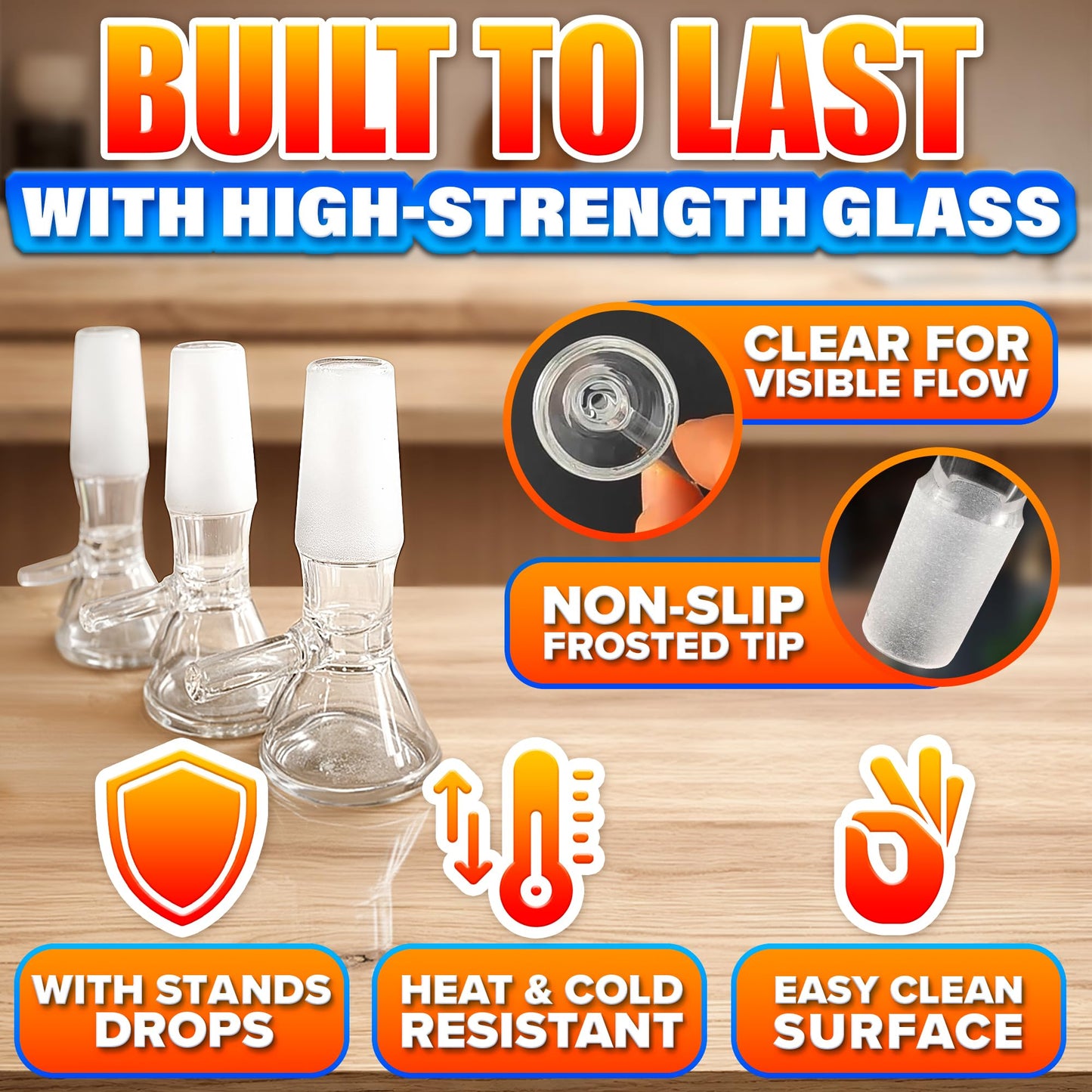 12-Pack 14mm Glass Funnel with Handle – Thick Spill-Resistant Clear Glass Funnels for Liquids and Oils – Easy Pouring, Ergonomic Handle for Kitchen & DIY Projects | 2 Cleaning Brushes for Easy Clean