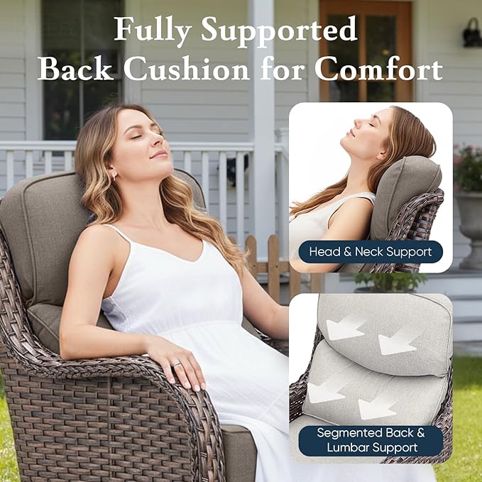 Belord Luxury 6" Thick Cushioned 7 Pieces Patio Furniture Set with Outdoor Couch, Wicker Outdoor Conversation Set with High Back Swivel Rocker Chairs for Deck Porch Yard and Poolside - Brown+Grey