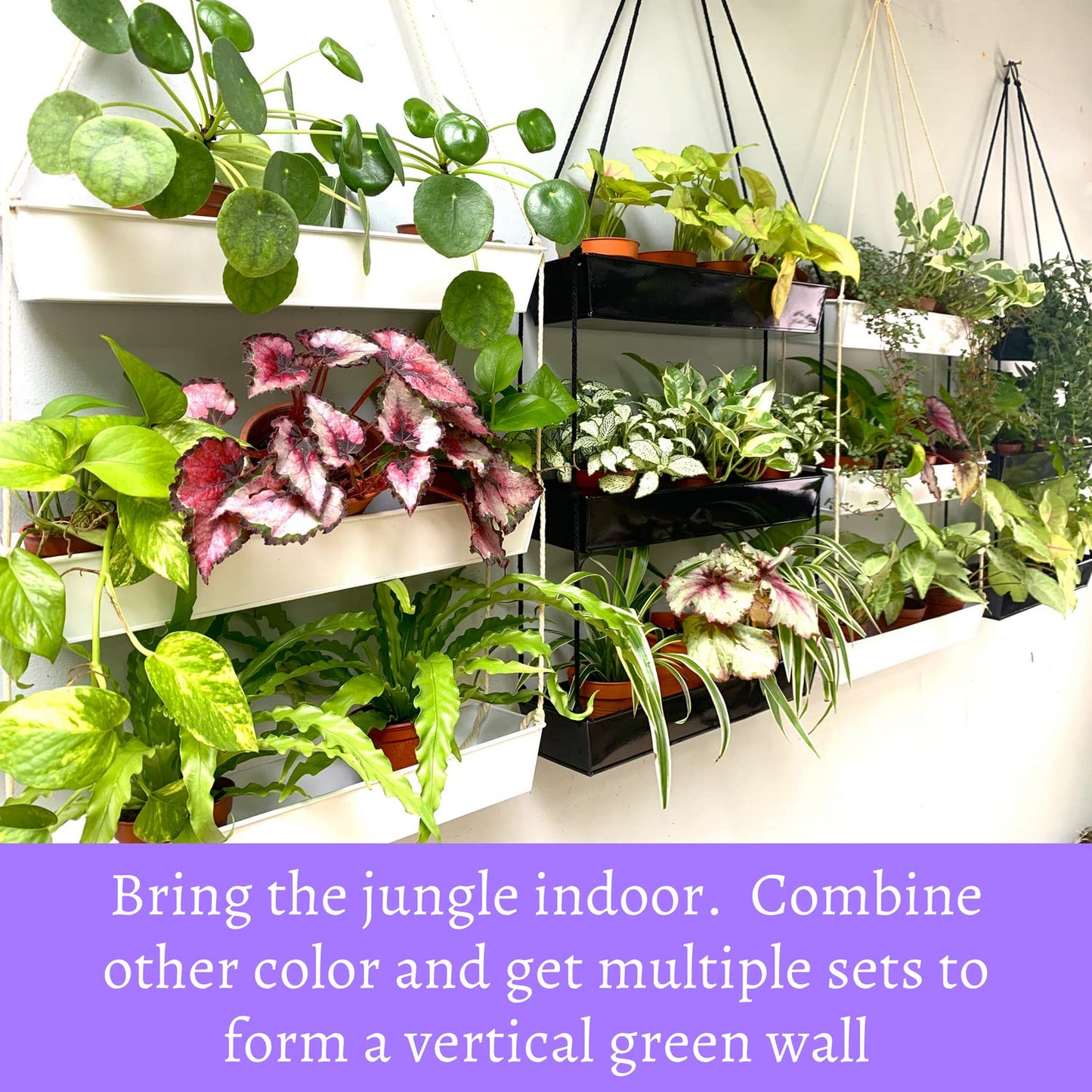 LaLaGreen 16 Inch Wall Mounted Tiered Planter for Indoor Succulent Plants, 3 Tier Modern Black Rectangular Metal Planter