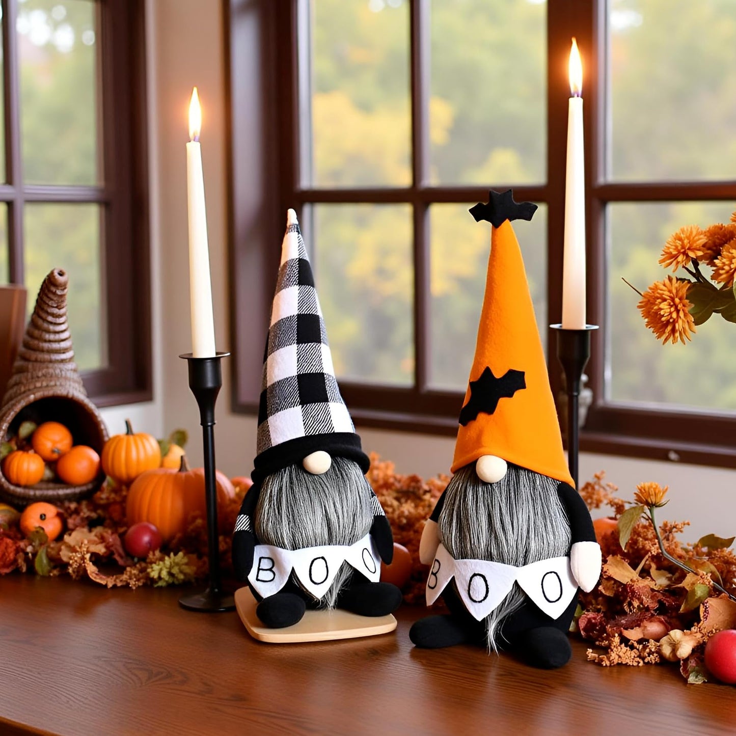 Halloween Gnomes Decoration 2 Pack Figures- 10.6'' Plush Gnome Decorations with Boo & Bat Designs, Cute Home Decor for Bookshelf, Window, Porch, Party, Halloween New Year Gift (Boo & Bat Gnomes)