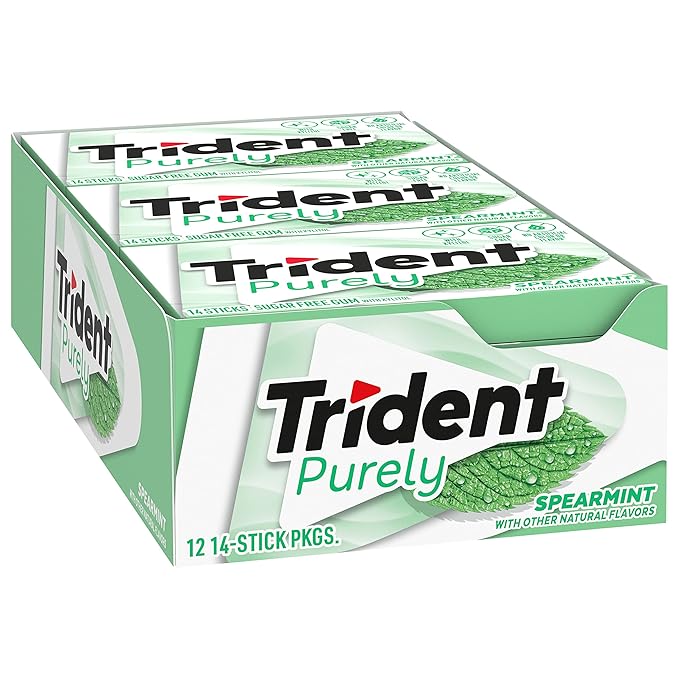 Trident Purely Spearmint Sugar-Free Chewing Gum, 12 Packs of 14 Pieces (168 Total Pieces)