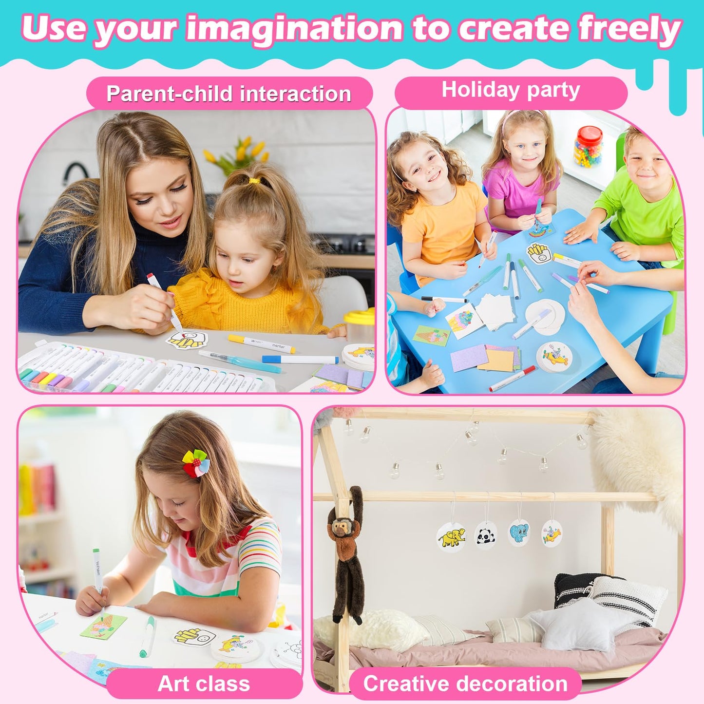 78 Pcs Magic 3D Foam Texture Painting Kit, Magic Puffy Paint Kit, Including 46 Pcs Foam Texture Paper, 24 Colors Acrylic Marker Pen, 4 Drawing Templates, 2 Water Brushes, Art Painting Kits