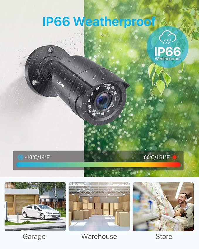 ZOSI H.265+ Home Security Camera System Outdoor Indoor, 8 Channel 5MP-Lite CCTV DVR Recorder and 4pcs Weatherproof Surveillance Bullet Camera,Night Vision,Remote Access,Motion Alerts (No HDD)