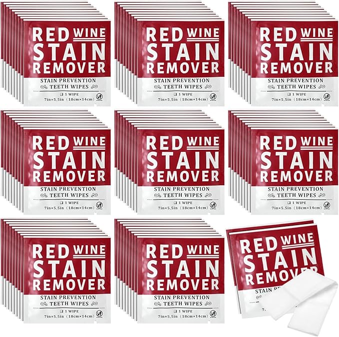 Loopeer 50 Pack Red Wine Stain Remover Wipes for Teeth and Lips Wine Prevention Teeth Wipes