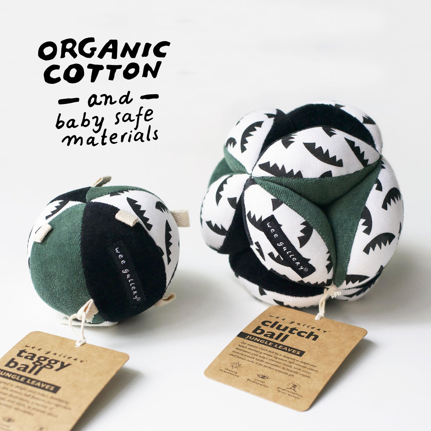 Wee Gallery Montessori Clutch Ball, Soft Cotton Visual Sensory Toys for Babies, Easy to Hold Baby Developmental Toy for Infant Play, Jungle