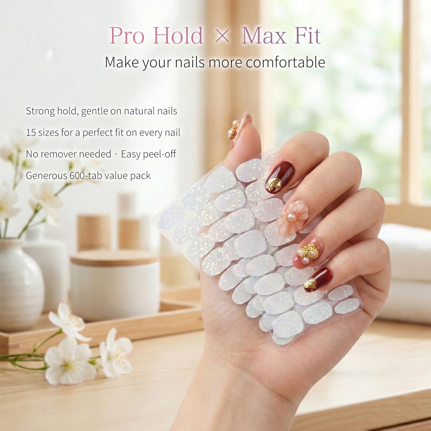 Sun&Beam Nails Jelly Nail Tabs Pro Max 15 Sizes Strong Adhesive Waterproof Double Sided Tabs for Press-On Nails 600 Pcs (for Most Nail Sizes)