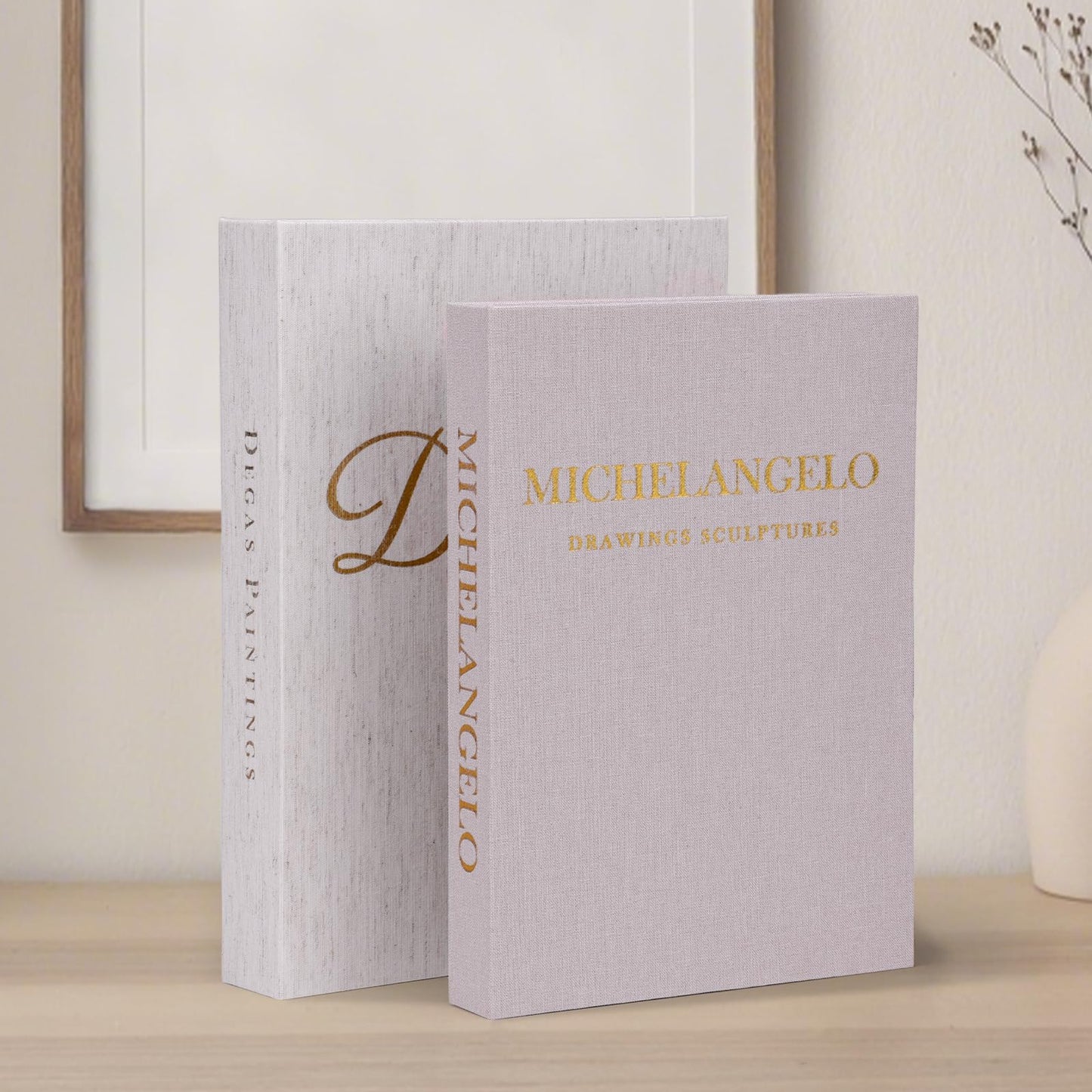 XKDOUS Set of 3 Linen Decorative Books with Gold Foil Cover Faux Book Storage Box for Coffee Table, Bathroom Shelf & Home Decor