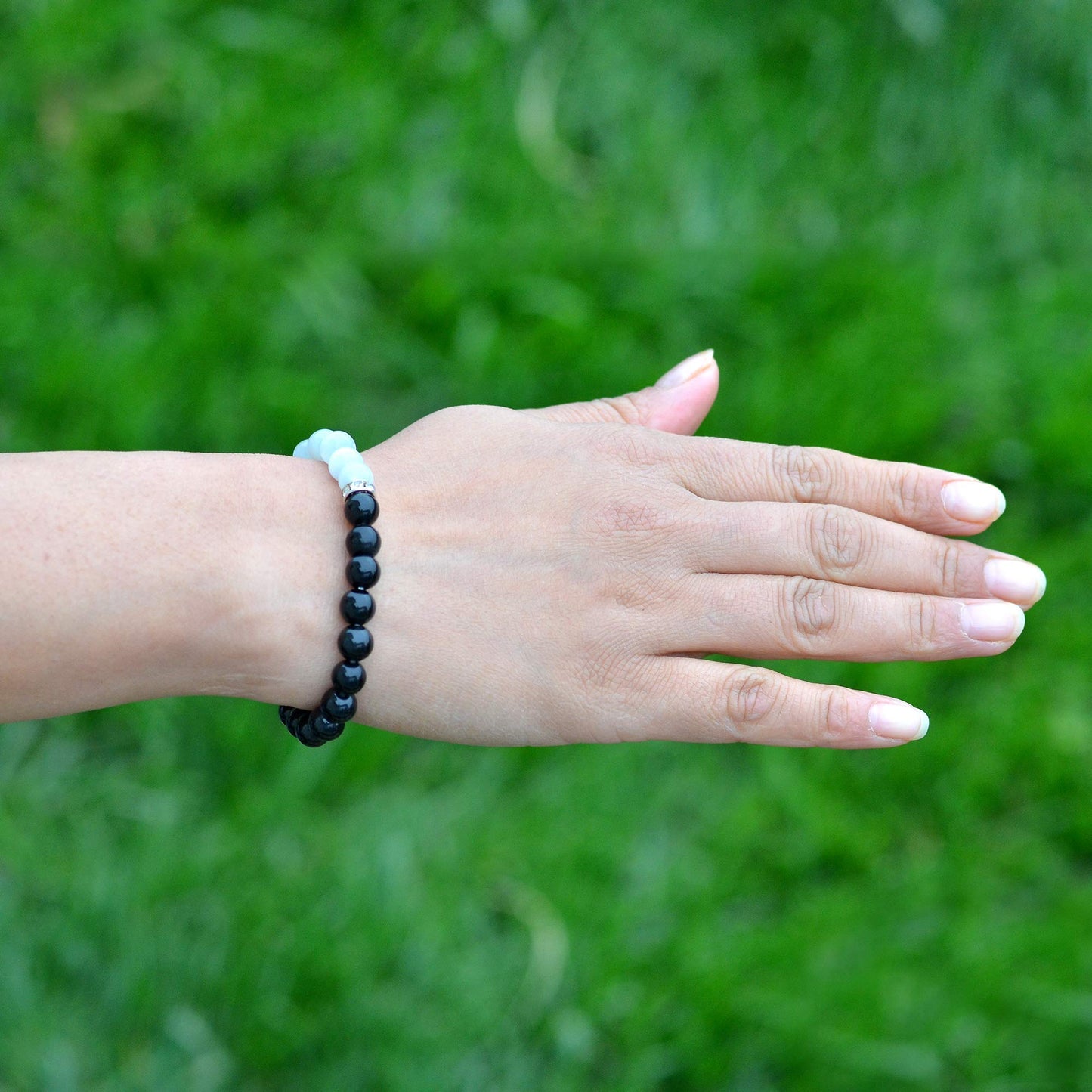 Black Obsidian & White Selenite Agate Bracelet – Chakra Healing Energy Balancing Crystal Bracelet for Protection & Mindfulness Gift
