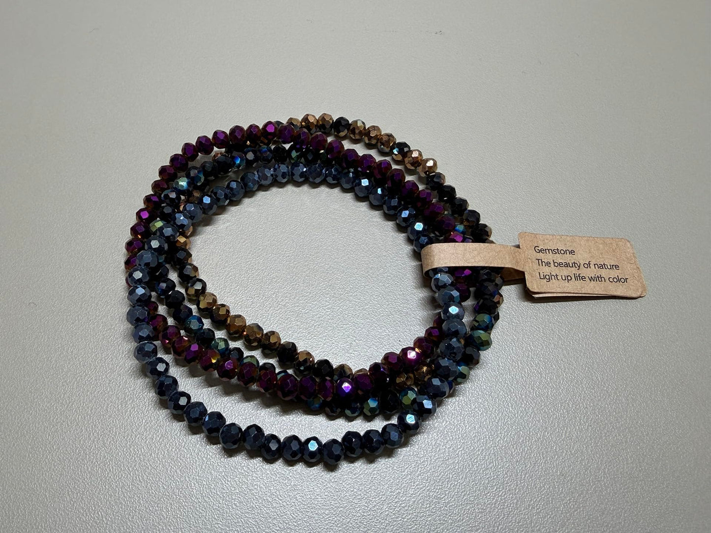 Lubrifico Boho Crystal Bracelet Set of 4pcs/set,4mm Beads Stackable Layering Stretch Bracelets for Women(black)