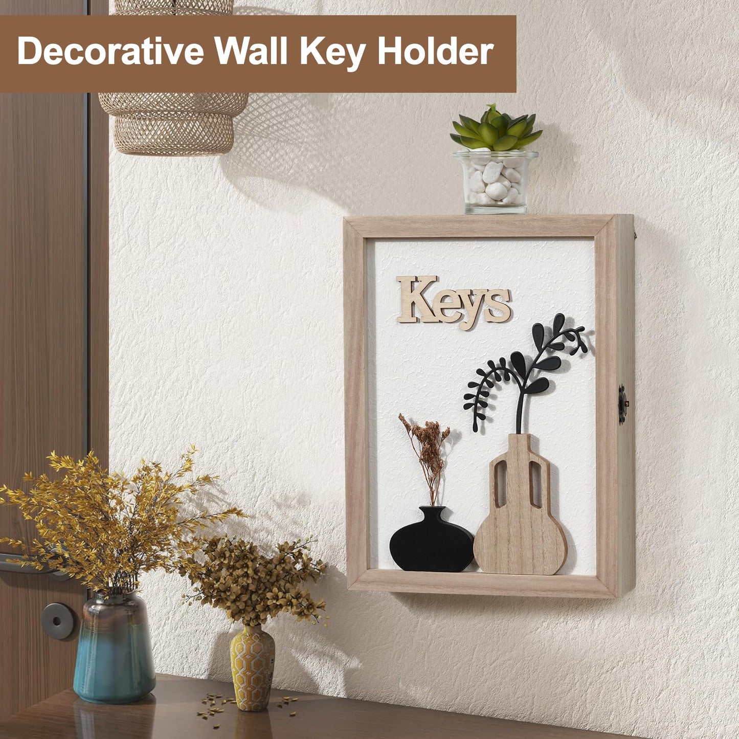 AHUONEL Key Holder Wall Mount Key Holder for Wall, Rustic Vase Key Hooks for Wall Key Hanger with 6 Hooks, Key Storage Box Key Cabinet Key Organizer Key Rack for Home Decor Office Entryway Gift