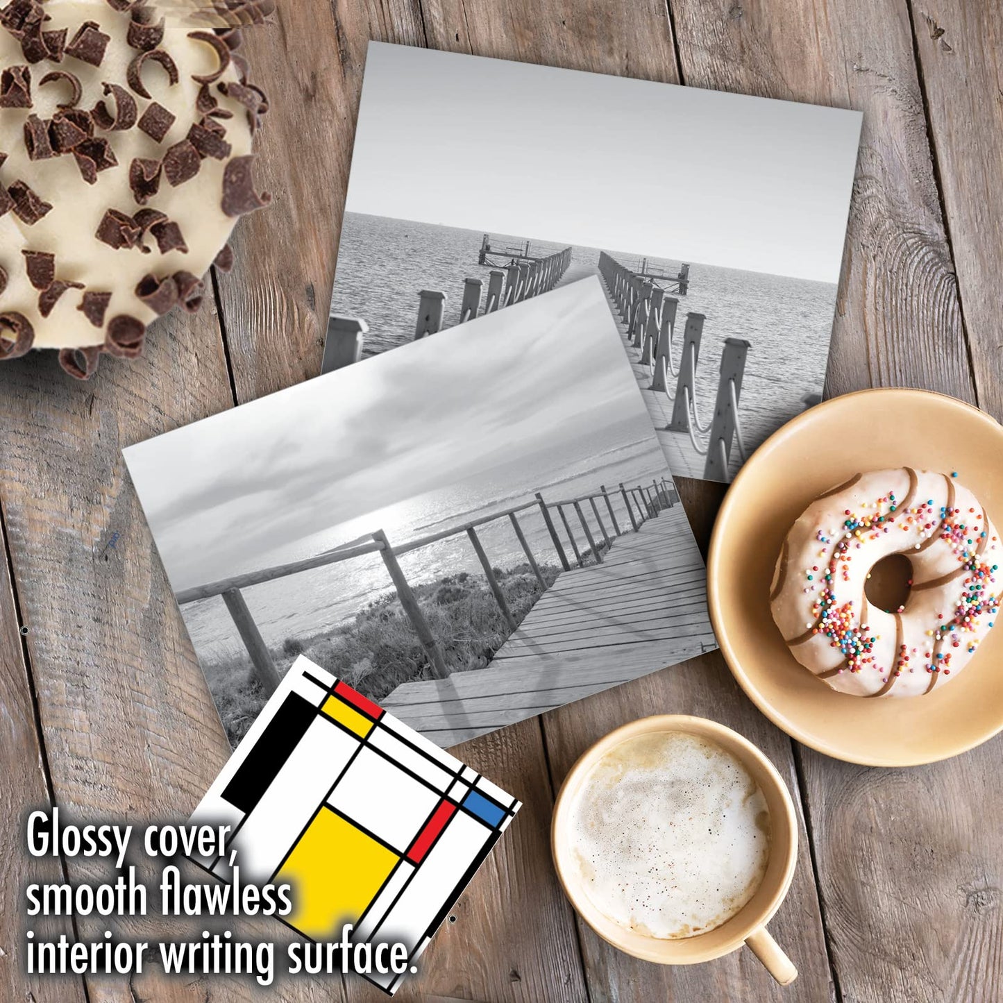The Best Card Company - 10 Blank Note Cards with Envelopes (4 x 5.12 Inch) - Black & White Photos, Bulk Boxed Set - Slip Notes M6453OCB