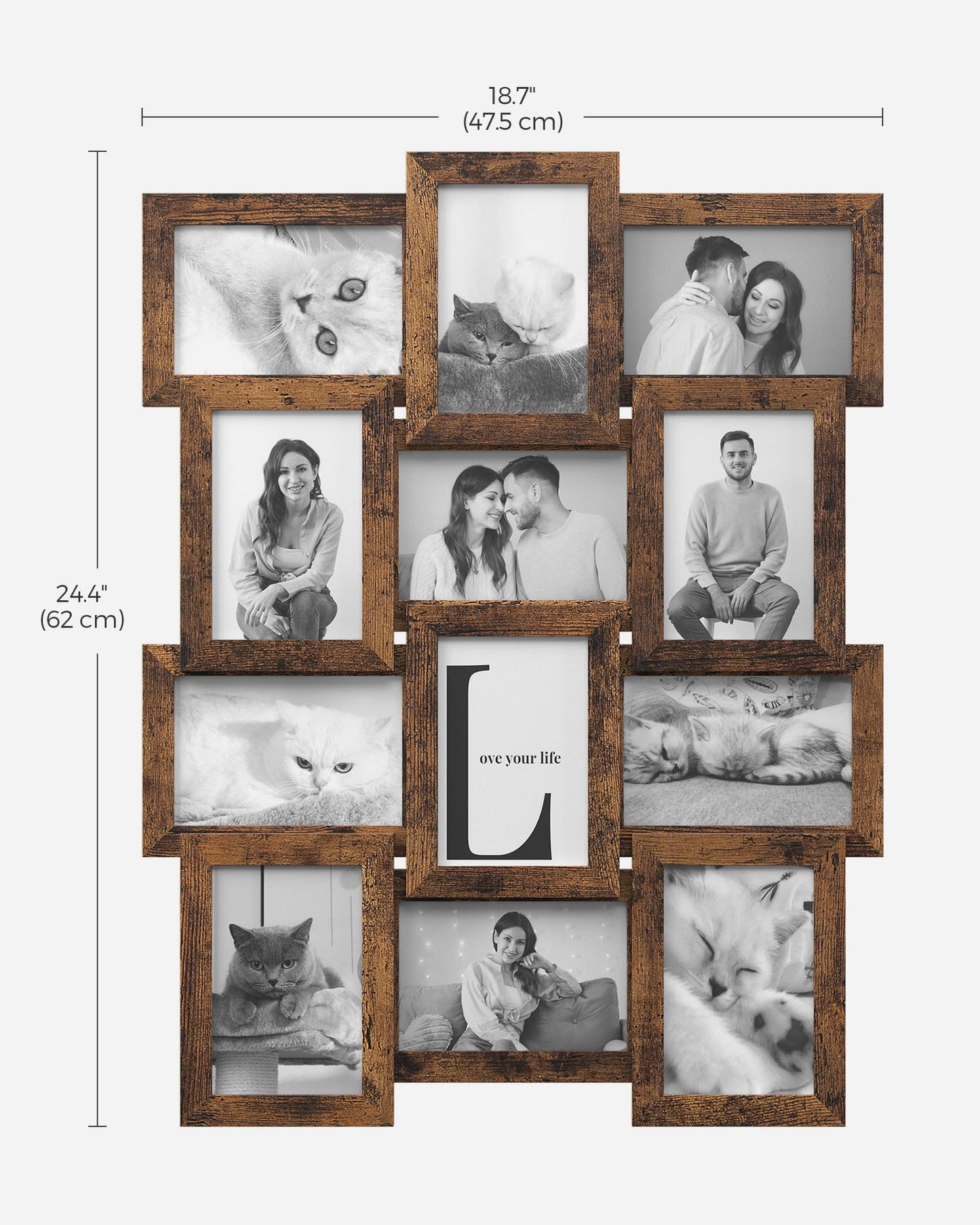 SONGMICS Collage Picture Frames, 4x6 for Wall Decor, Multi Family Photo for Gallery Decor, Hanging Display, Set of 12, Rustic Brown URPF026X01