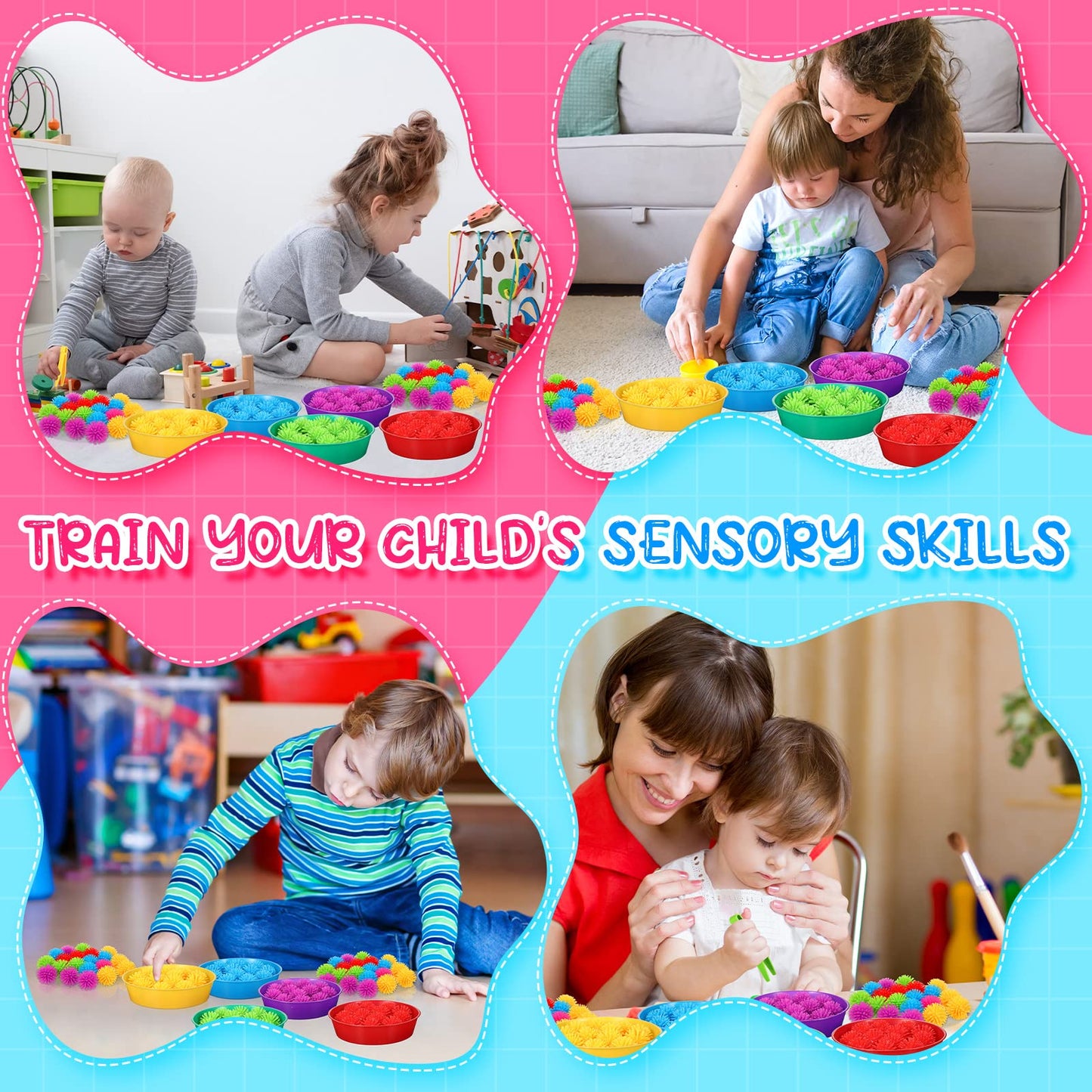 Leitee 71 Pcs Sensory Bin Filler Include 60 Hedge Balls 4 Tweezers 2 Scissors Clips 5 Cups Fine Motor Skills Toys Set for Boys Girls Early Education and Counting Sorting Training(Blue,Classic)
