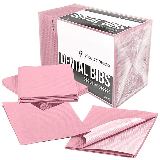 Pink Disposable Dental Bibs 13"x18" - 3 Ply Waterproof Tattoo Bib Sheet for Patients - Dentist or Medical Tray Cover and Nail Table Cover Supplies