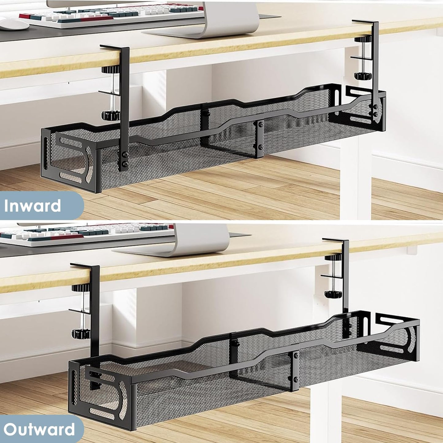 Mzmaxy Cable Management, 25'' Cable Management Under Desk No Drill, Metal Cord Organizer with Clamp for Standing Desk, Cable Organizer for Home Office, Black