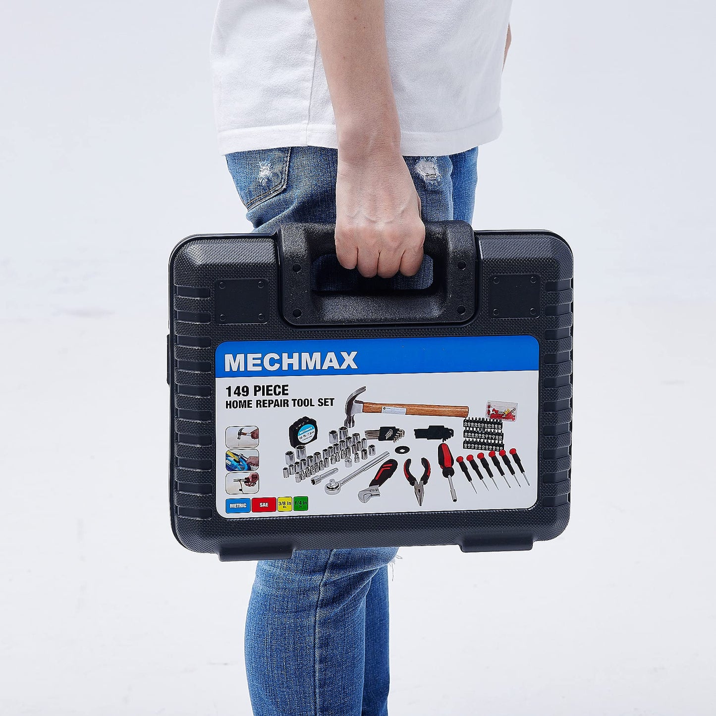 MECHMAX 149-Piece Tool Kit, Home & Auto Repair Hand Tool Set with Hammer, Socket Wrench, Pliers & Storage Case. Essential DIY Mechanics Set for Household, Apartment, Dorm & A Gift