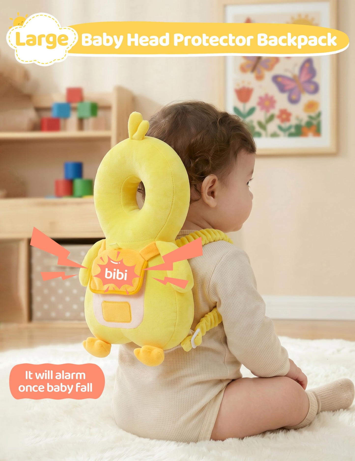 JunNeng Baby Head Protector Backpack with Squeaker，Toddler Head Safety Protection Cushion, Yellow Duck