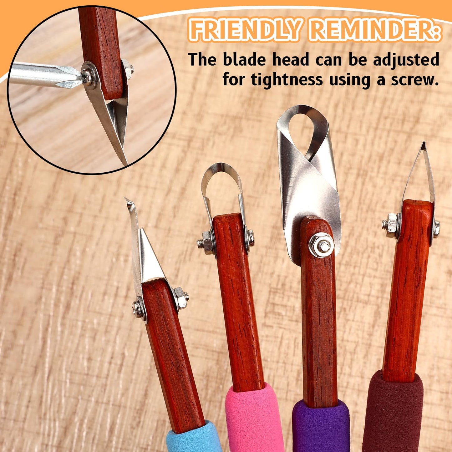 Lanties 4 Pcs Pottery Carving Tool Set Sculpture Scraper Craft Modelling Tools Red Pear Wood Texture Handle with Stainless Steel Blade for Clay Carving, Ceramic Sculpting, Graffito (Wonderful Color)