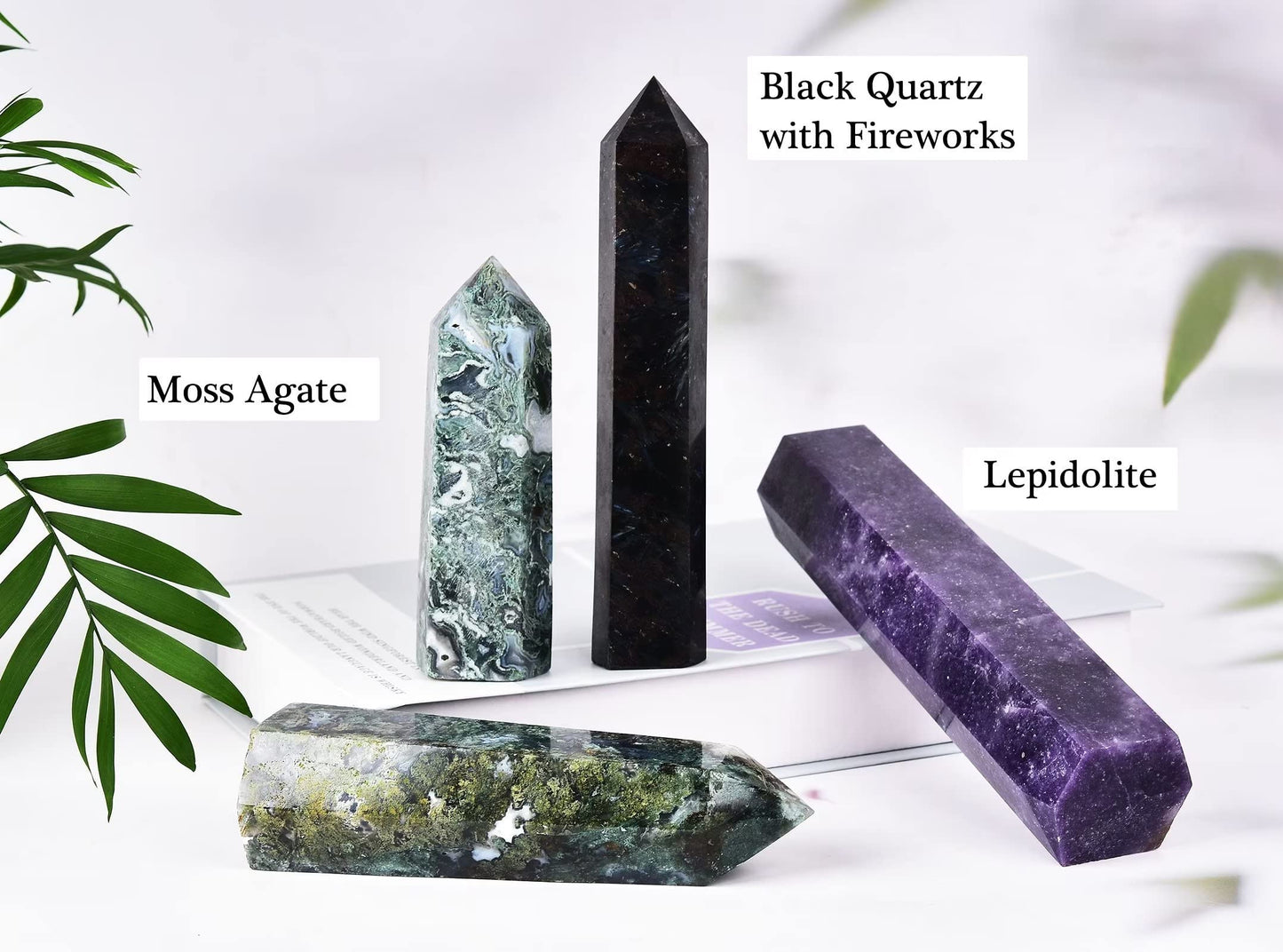 AMOYSTONE Large Healing Crystal Obelisk Towers Moss Agate Point Wand Home Decor Reiki Healing 1.1-1.7 LBS