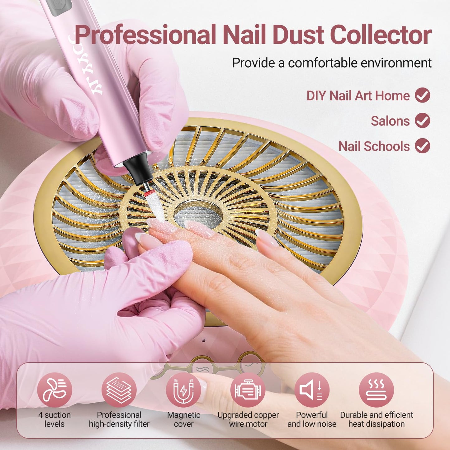 YLYYCC Nail Dust Collector Quiet, 5000RPM Vacuum Fan Extractor with Reusable Filter | Home/Salon Use, Pros Tech & Beginners