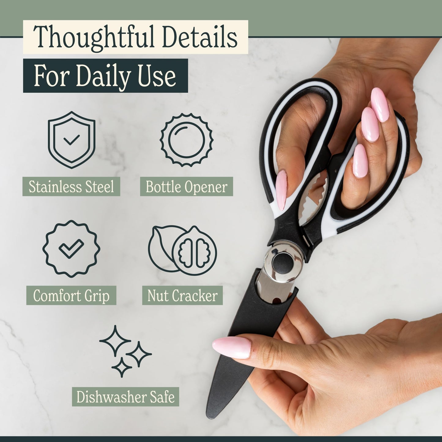 Heavy Duty Kitchen Shears With Sharpener - Lifetime Replacement Warranty* - Multipurpose Stainless Steel Scissors for Food - Sharp Food-Grade Kitchen Scissor for Meat, Seafood, Poultry - 4 Piece Set