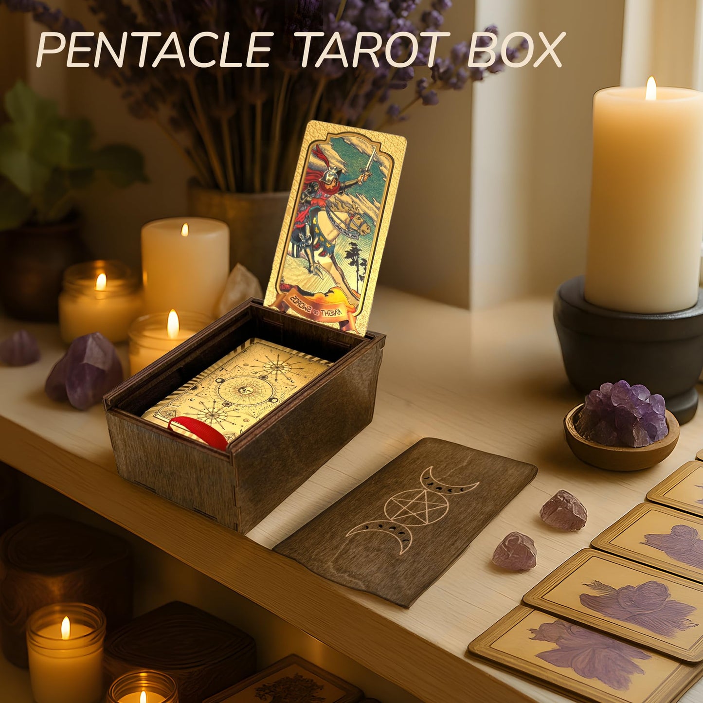 Marolen Tarot Card Holder Box with Moon Phase Design – Tarot Deck Holder Box with Slots – Witchcraft Decor – Gifts for Tarot Lovers – Tarot Accessories for Women
