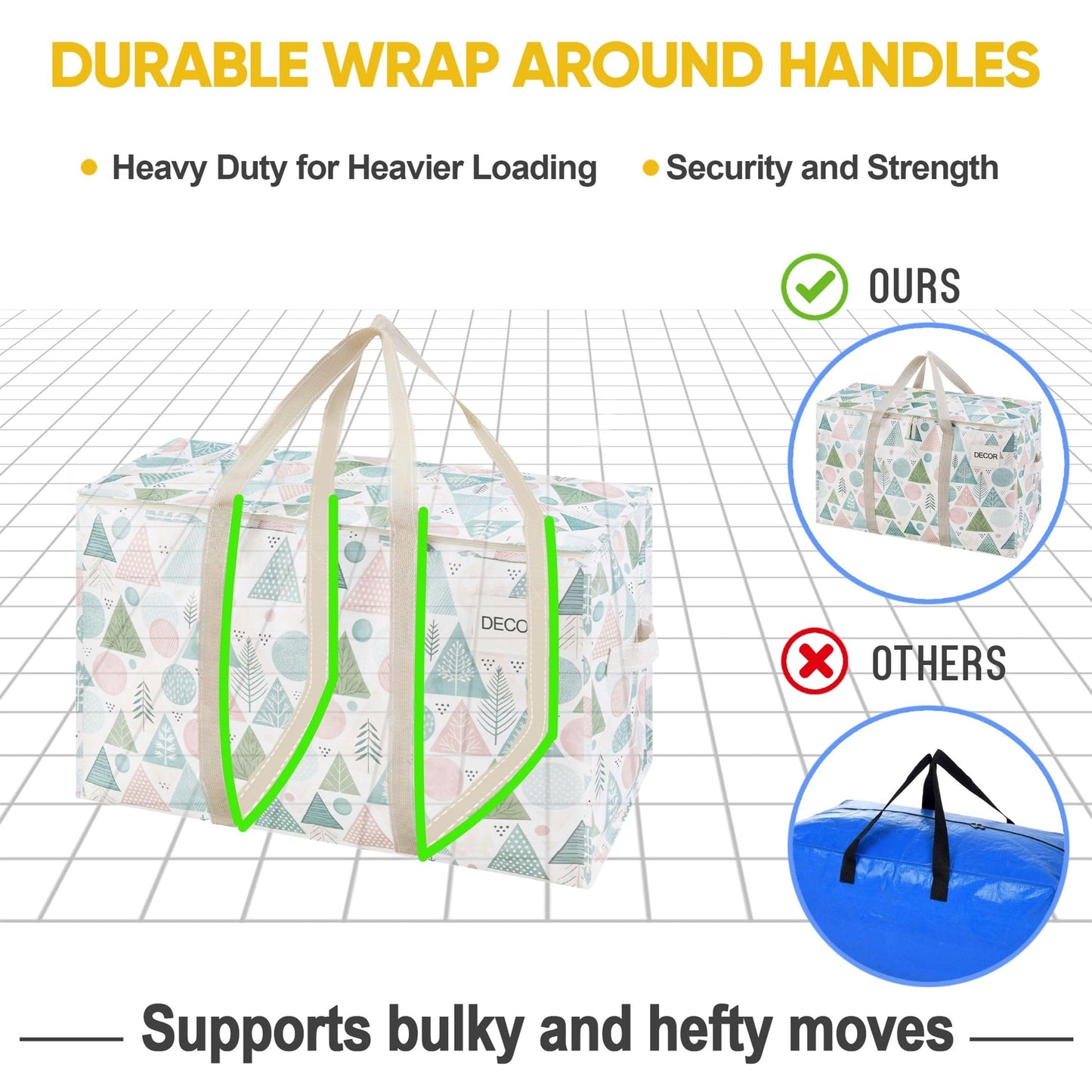 VENO 4 Pack Heavy Duty Moving Bags, Extra Large Storage Bags with Reinforced Handles & Strong Zippers, Foldable & Reusable Moving Box Alternative for Clothes & Dorm Storage