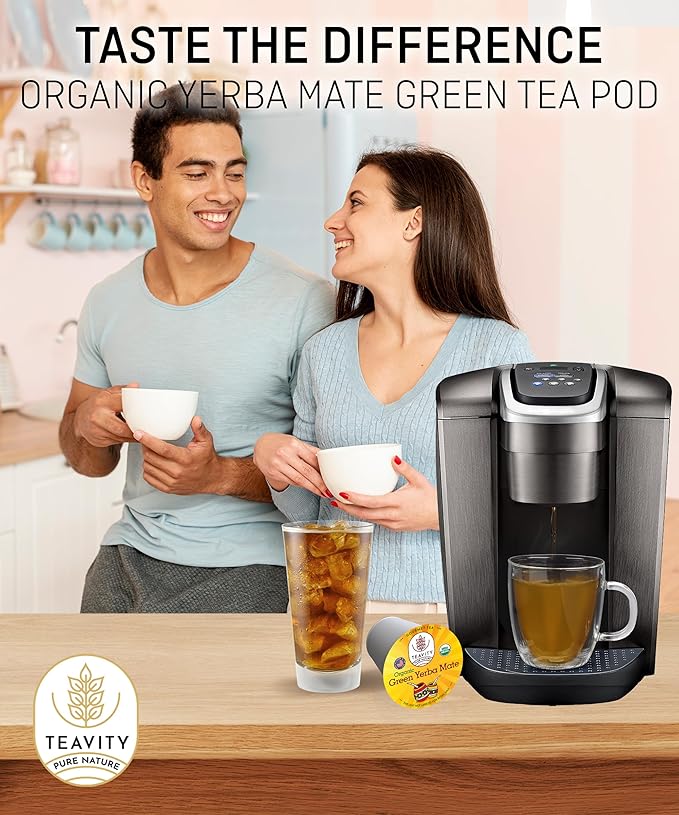 Organic Yerba Mate Tea Pods for Keurig - Green, Unsmoked Yerba Mate by Teavity (36 Tea Pods)