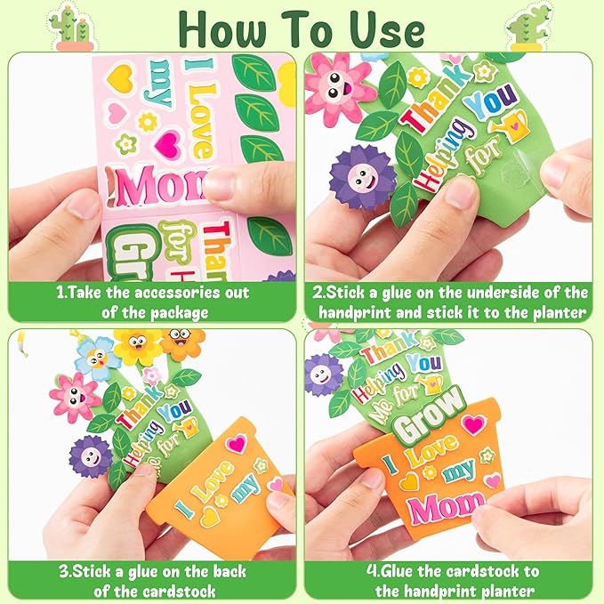 WATINC Spring Handprint Flowers Craft Kit- DIY Thanks for Helping Me Grow EVA Foam Flower Pot Crafts Decor, Appreciation Mother's Day Gifts for Party Home Fun Art Activity (48Pack)