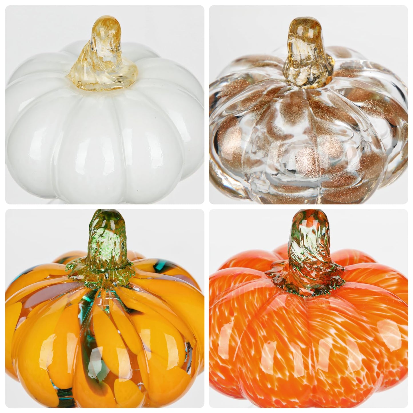 Glass Pumpkin Fall Decor Set – 4 PCS Handblown Pumpkins for Autumn Decorations, Halloween, Thanksgiving, Harvest Table Centerpiece, Mantel Fall Accents