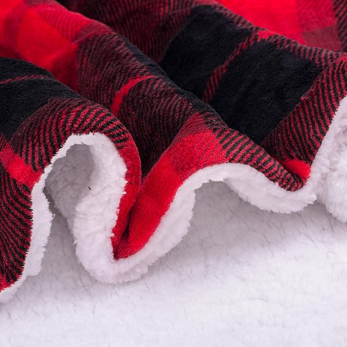 SOCHOW Sherpa Plaid Fleece Throw Blanket, Double-Sided Super Soft Luxurious Bedding Blanket 50 x 60 inches, Red