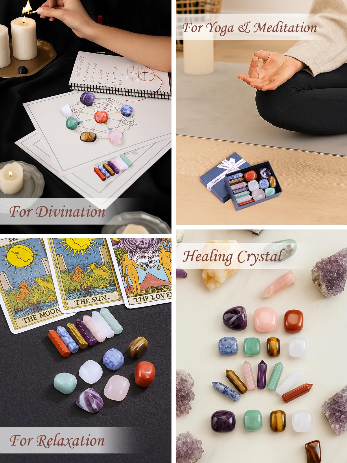 MANIFO Healing Crystals Stones Set in Box, Hexagonal Pointed Crystal Wand with 7 Chakra Tumble Stone for Chakra Meditation Christmas Gifts