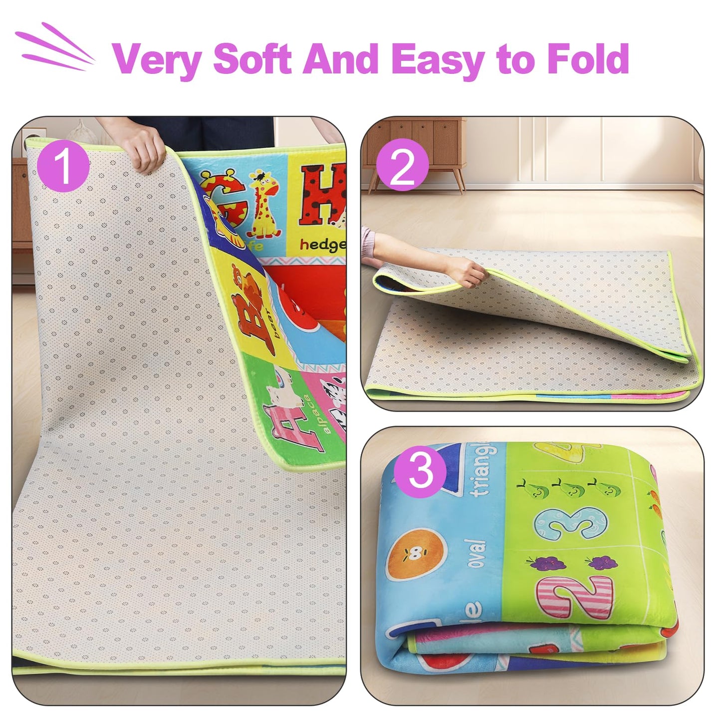 chunsemeiju Baby Play Mat for Floor, Non-Slip Playmat for Toddlers & Infants, Extra Thick Large Padded Educational ABC Kids Rug for Crawling & Playing Super Soft Plush Surface to Keep Safe(40"x60")