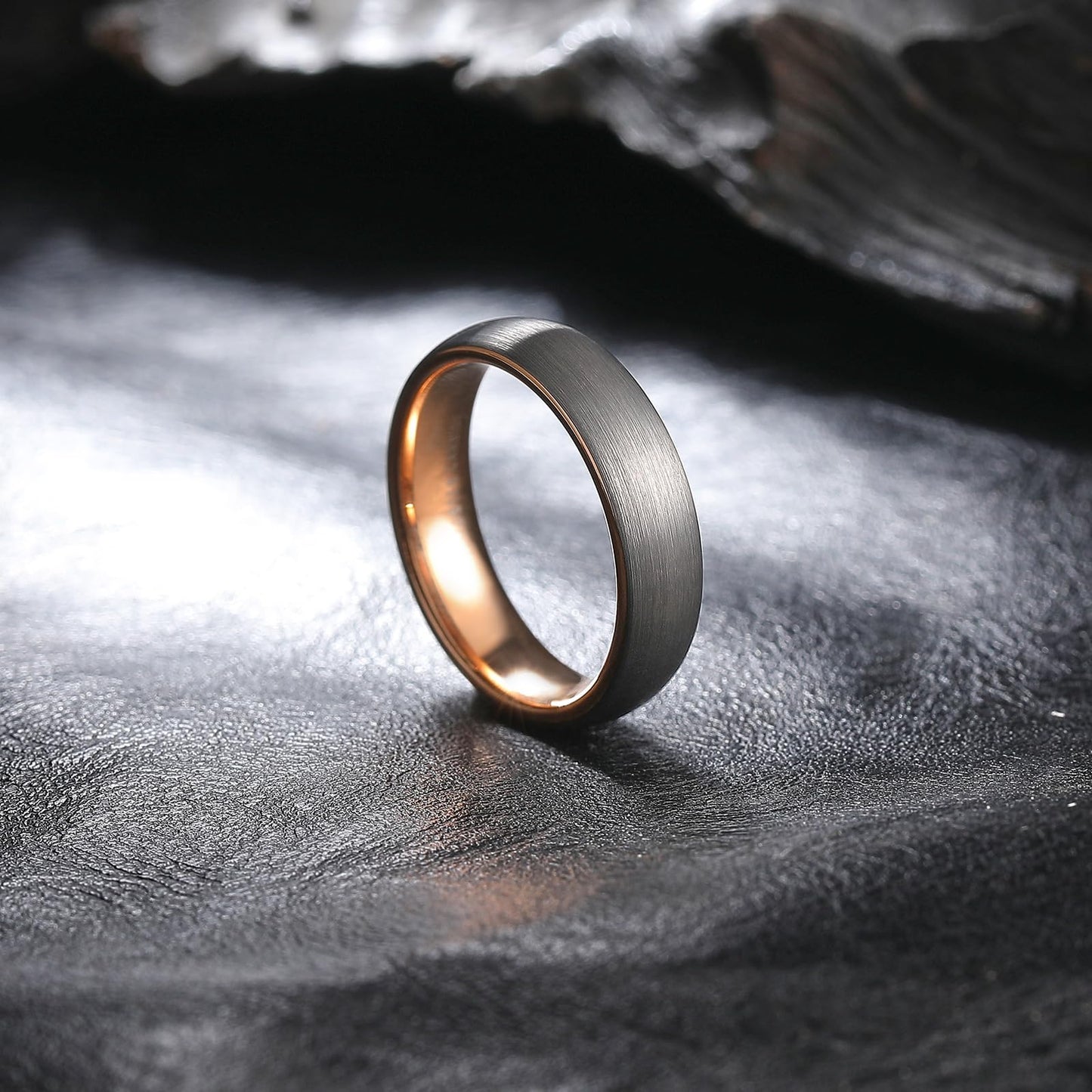 King Will 6mm Silver and Rose Gold Wedding Band for Men Women, Domed Brushed Tungsten Carbide Rings, Comfort Fit, Size 10.5