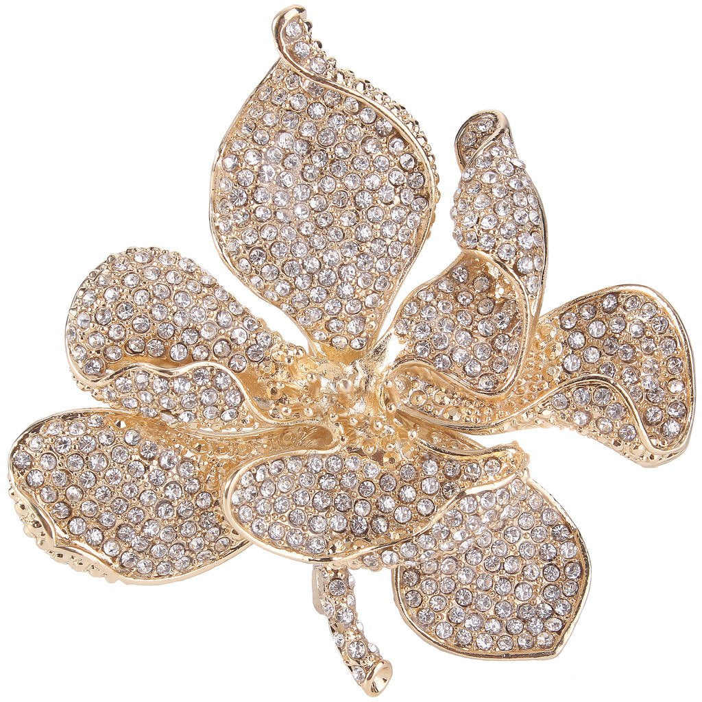 EVER FAITH Women's Austrian Crystal Orchid Flower Petal Brooch Clear Gold-Tone