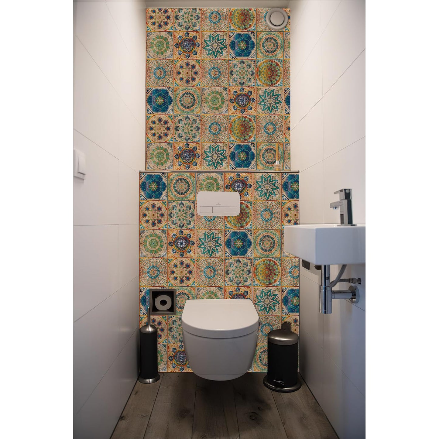 24 Pcs Mandala Style Tile Stickers, Peel and Stick Backsplash Tile Decals for Kitchen Bathroom Wall Furniture (Yellow, 6x6in)