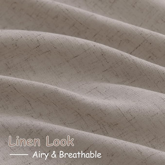 Nanspring Stone Beige Linen Curtains 96 Inches Long for Living Room Simple Modern Luxury Light Filtering Semi Sheer Curtain Back Tab Farmhouse Decor Drapes for Bedroom Office 52x96, 2 Panels