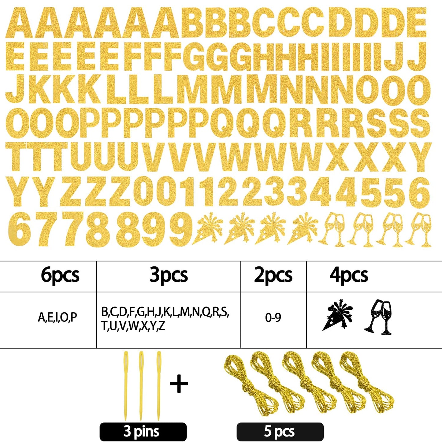 129Pcs DIY Custom Letter Banner Glitter Customizable Banner Kit 0-9 Numbers DIY Happy Birthday Letters Light Rope Personalized Banners for Wedding Birthday Party Decorations Supplies(Dazzling Glod)