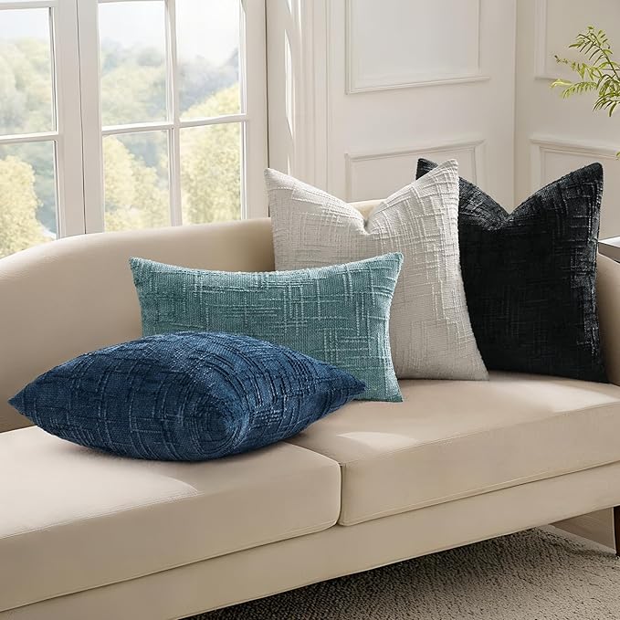 decorUhome Teal Chenille Throw Pillow Covers 22x22 Set of 2 Thick Textured Slubby Couch Pillow Covers Farmhouse Accent Modern Neutral Decorative Pillow Cases for Bed Sofa Living Room