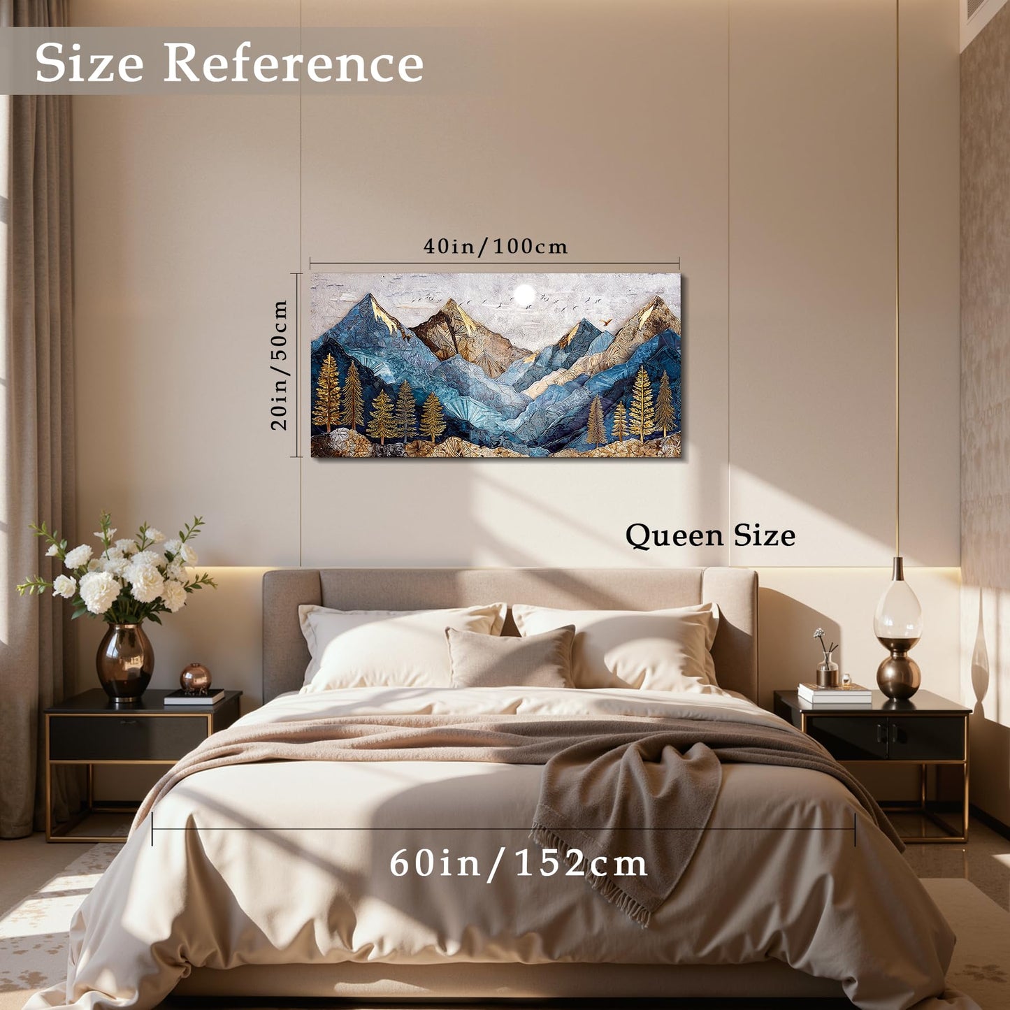 imjiayu Mountain Wall Art, Large Wall Decor, Landscape Wall Art, Modern Abstract Scenery Art, Rustic Picture Nature Prints, Blue and Gold Paintings for Living Room Bedroom Kitchen Home Office 20"x40"