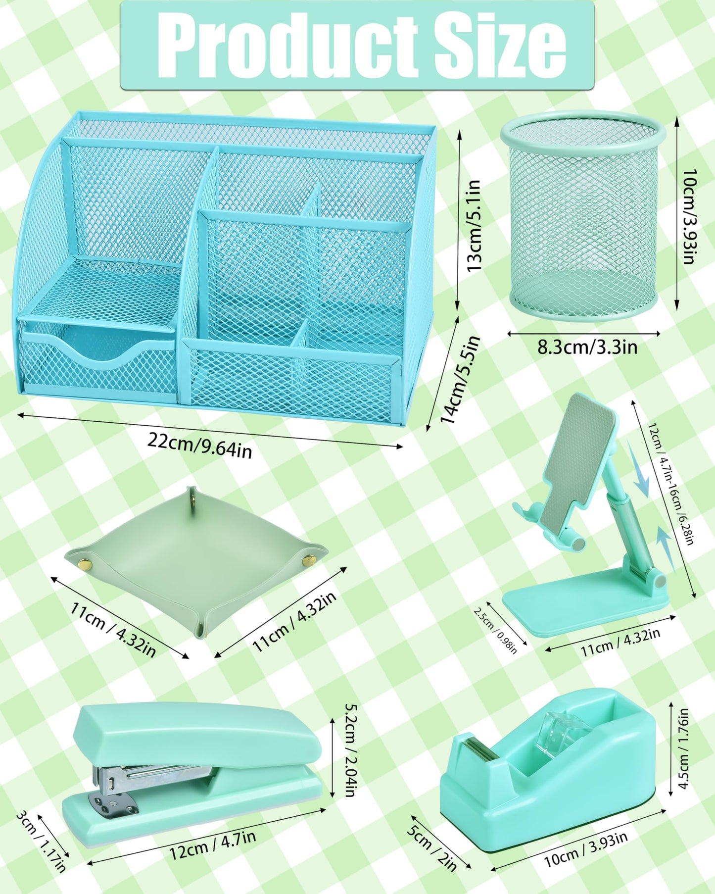 Green and Blue Desk Accessories, 26Pcs Office Supplies and Desk Organizers, with Tape Dispenser, Stapler, Staple Remover, Ect, Gift Box Packaging