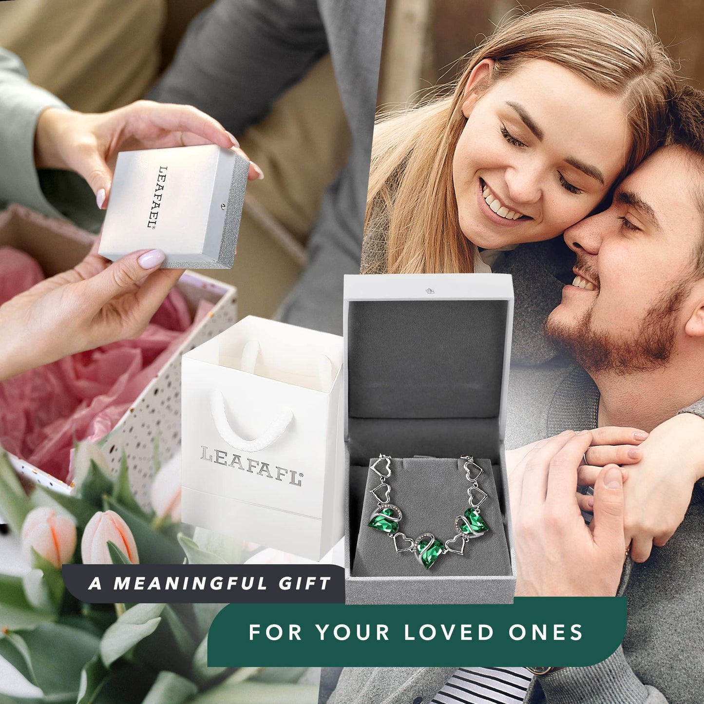 Leafael Mothers Day Gifts Infinity Love Heart Bracelet for Women, May Birthstone Crystal, Emerald Green, Silver Tone Adjustable Chain