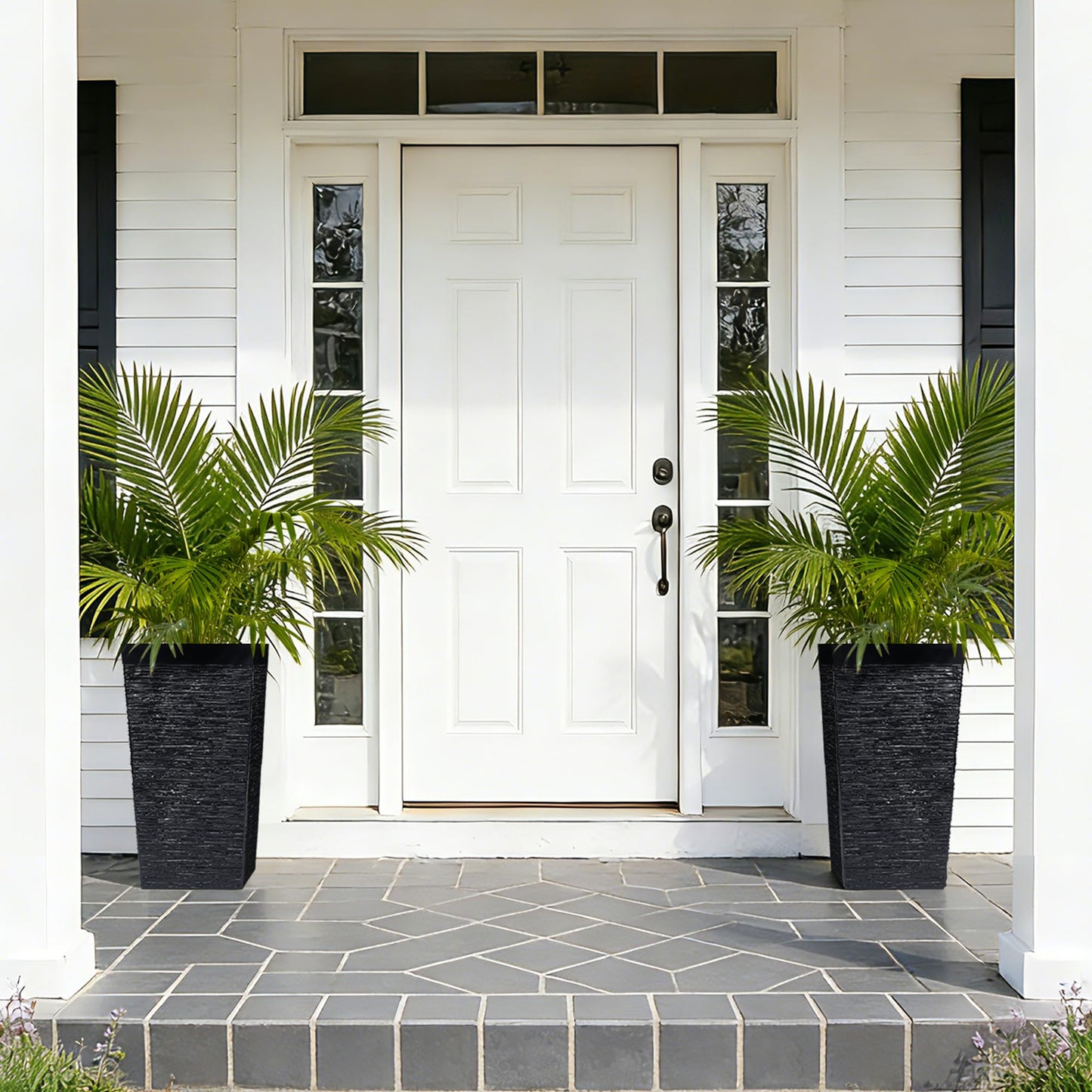 Garvee 22.5" Tall Planters, 3 pcs Outdoor＆Indoor Black Planter Pots, High Front Porch Planter Pots with Drainage Holes, Black