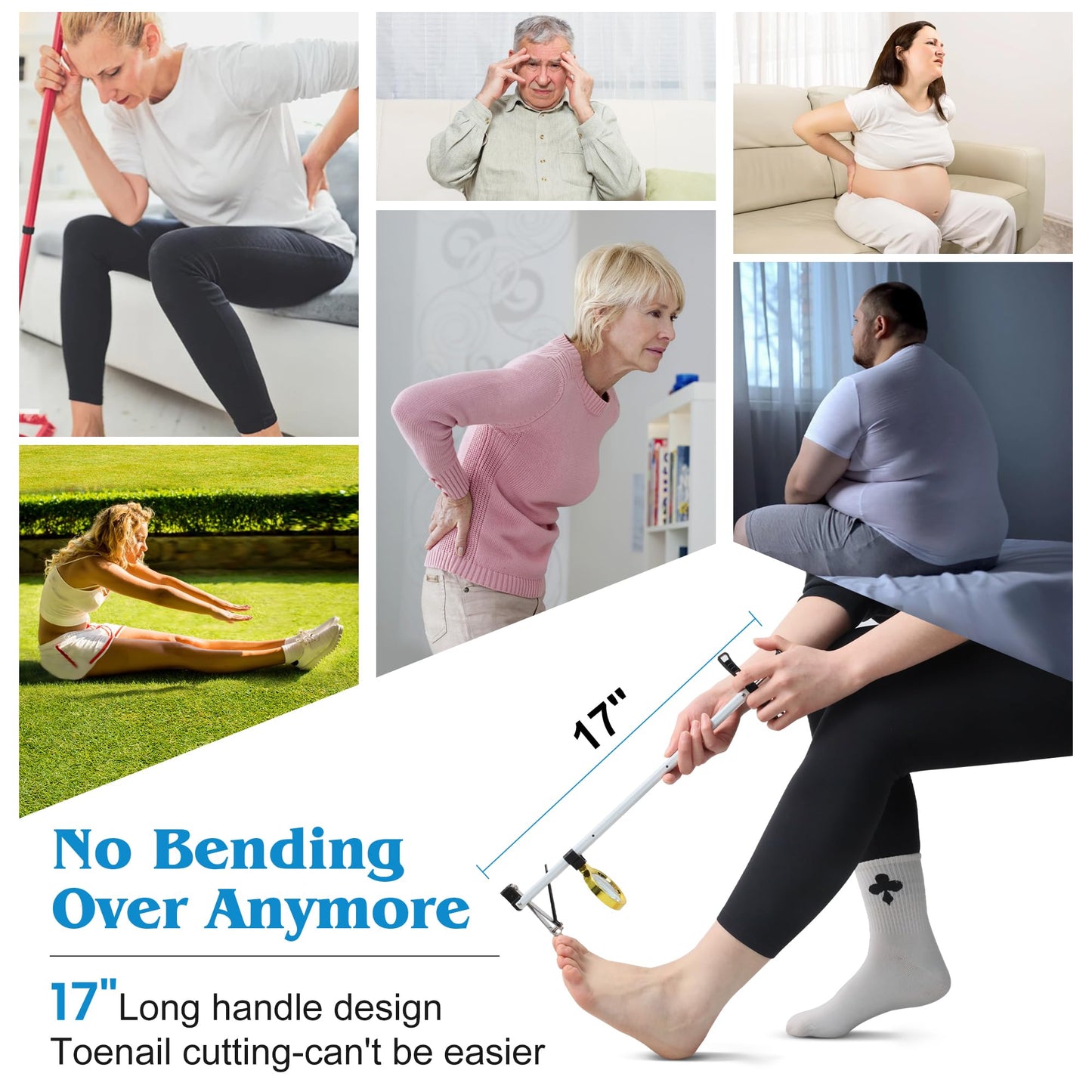 Long Handled Toenail Clippers Wide Jaw Opening, Free Bending, for Thick Nails, for The Seniors, Overweight, Disabled with Arthritis, Easy Reach Pedicure Auxiliary Tools (17" with Magnifier)