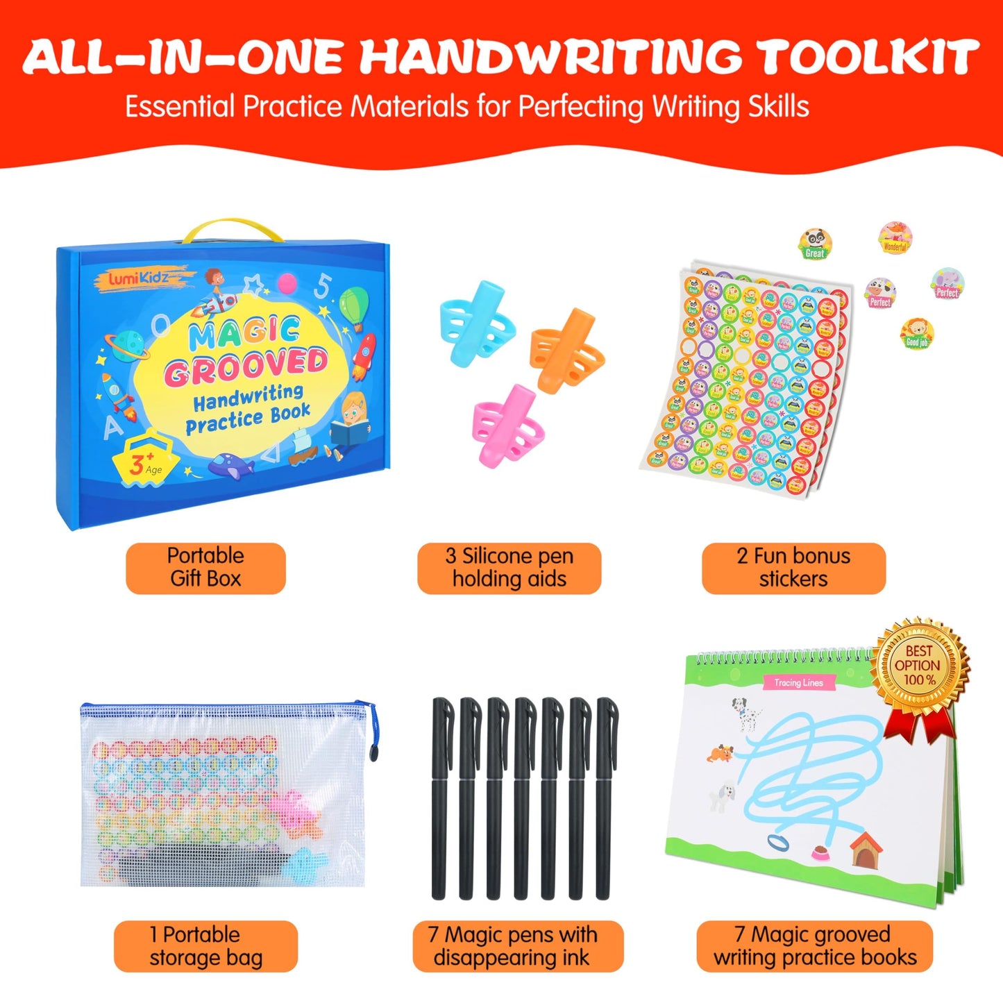 Lumikidz Magic Grooved Writing Practice for Kids Ages 3–5 - Reusable Grooved Writing Books for Kids 3–5 - Handwriting Practice for Kids 5–7 - Preschool Tracing Books & Learning Activities