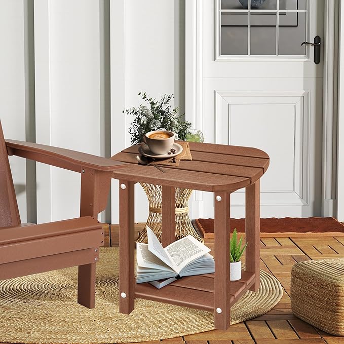 LZRS Outdoor Side Table - 2-Tier Adirondack HDPE Patio End Table for Pool, Porch,Balcony & Backyard,Weather Resistance for Indoor and Outdoor use(Brown)