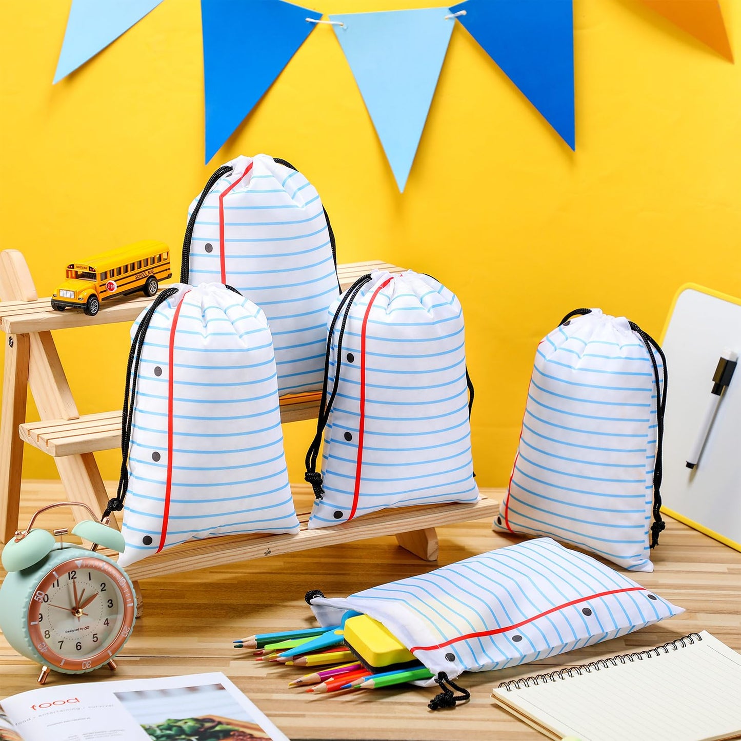 24 Pcs Graduation Gift Bag 10 x 7 Inch Notebook Drawstring Backpack Teacher Appreciation Week Favor Bulk Preschool Graduation Goodie Bag Kindergarten Birthday Supply Back to School Party Decoration